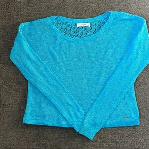 Abercrombie & Fitch Turquoise Blue Loose Knit Cropped Sweater L